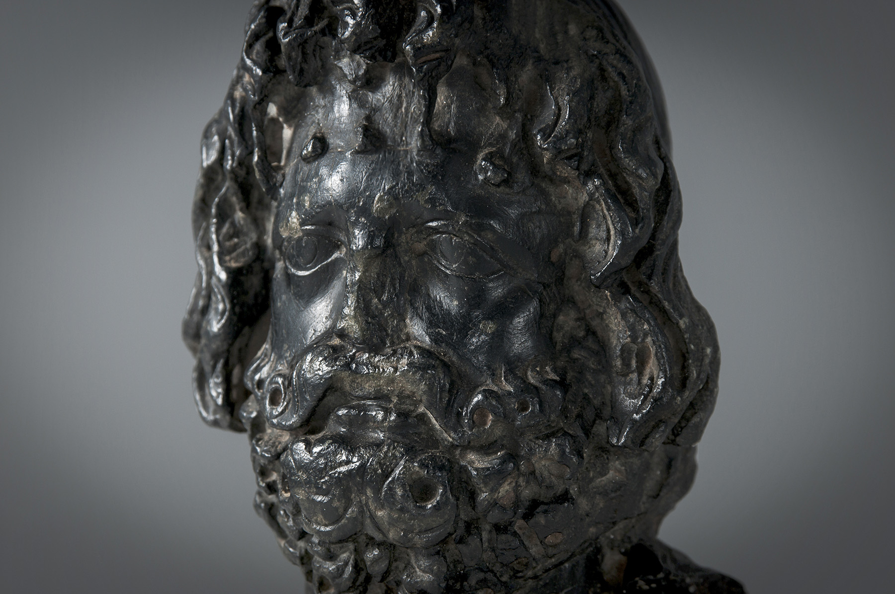 Roman-Egyptian Schist Stone Head Bust of Greco-Egyptian god Zeus Serapis