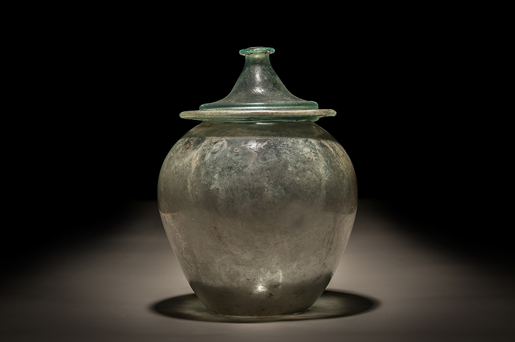 Roman Blue Green Glass Cinerary Urn with lid