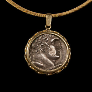 Silver Tyre Shekel Coin in an 18K Gold Pendent
