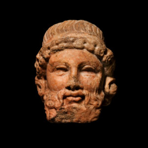 Archaistic Rosso Antico Herm Head of Dionysus