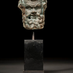 Hellenistic Bronze Face of Silenus Greek god of Drunkenness and Wine