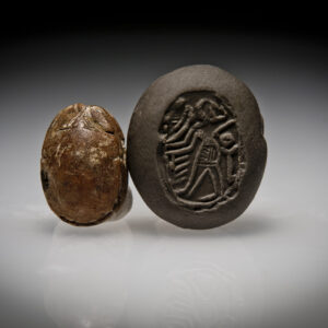 A Canaanite Steatite Scarab Engraved with a Figure in a Striking Pose
